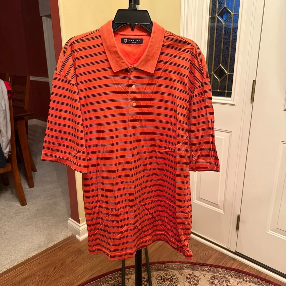 Oxford Orange and Navy Striped Golf Polo Shirt XL - Picture 1 of 4
